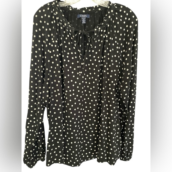 Chaps size XXL Women’s Black & White Polka Dot Blouse v neck balloon sleeve - Picture 1 of 7